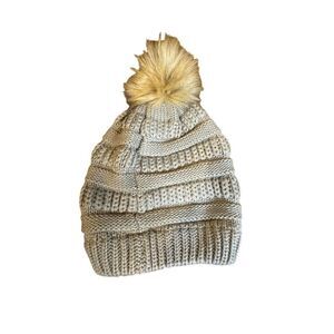 Furtalk Women's Beige Knit Pom Pom Fleece Lined Beanie Hat Winter Casual